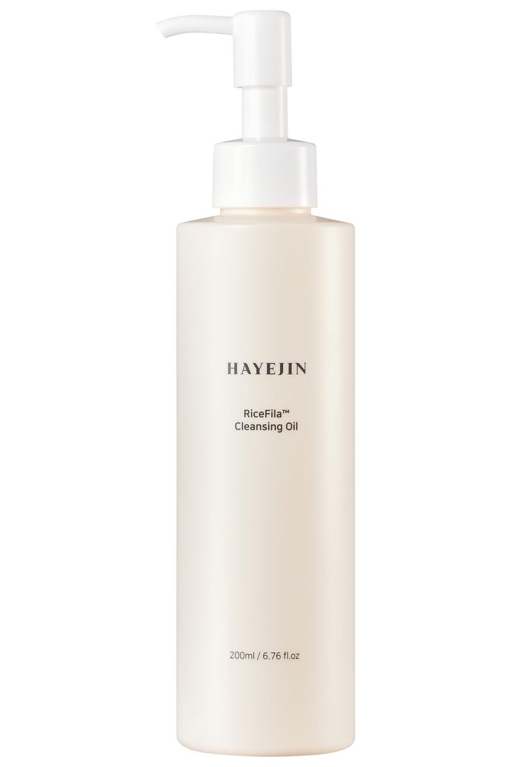 Cleansing oil bottle with pump labeled 'HAVEJIN' on a white background