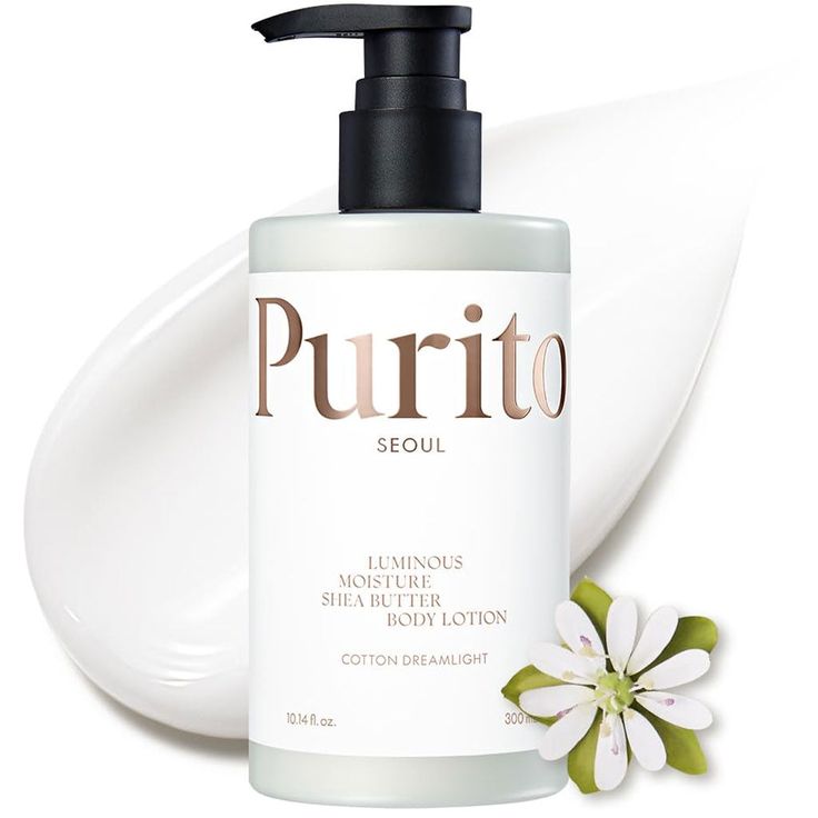 Purito body lotion with a white background